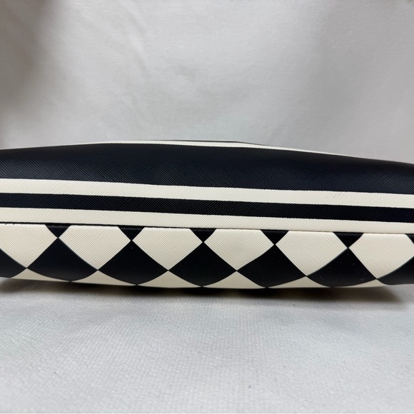 EUC Betsey Johnson Black and White Checkered Clutch With Floral Lining